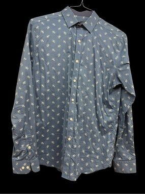 Bar III Blue Floral Long-Sleeve Button-Down Shirt
